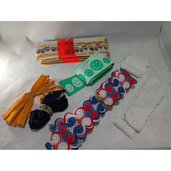 Vintage 70s Ribbon Lot Trim Ric Rac Lace‎ Sewing Craft Supplies Variety Pack - Picture 1 of 6